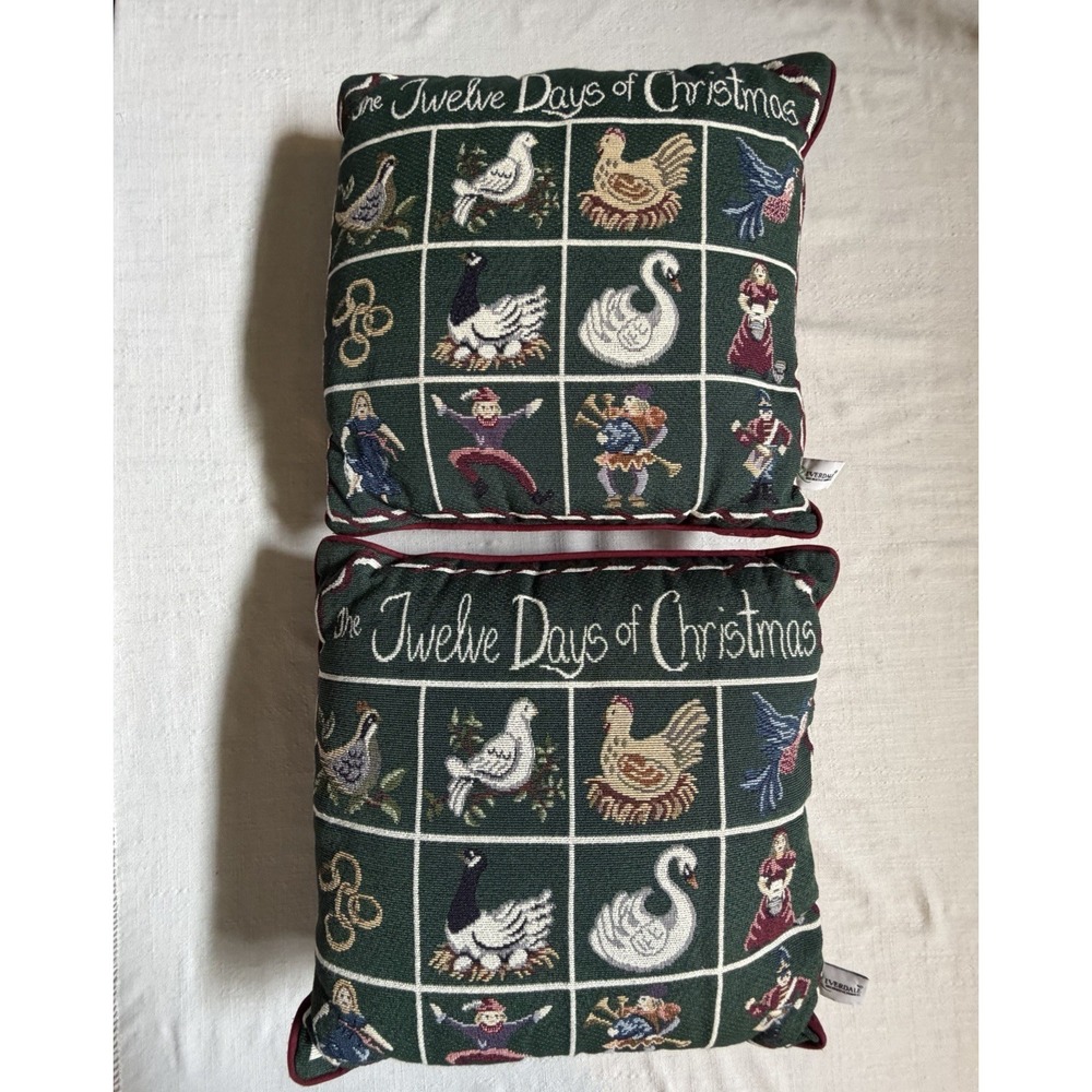 Vintage Riverdale Twelve Days of Christmas Tapestry Throw Pillows Set of 2 USA